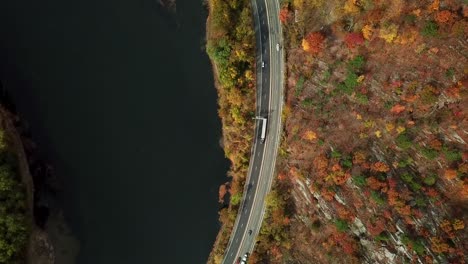 Top-Down-Autumn-day-highway-Drone-shot