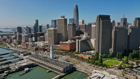 San-Francisco-California-Aerial-v139-panning-view-flyover-waterfront-embarcadero-capturing-ferry-building-and-downtown-cityscape-of-financial-district-at-daytime---Shot-with-Mavic-3-Cine---May-2022