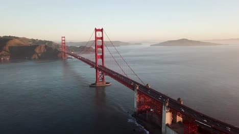 View-of-Golden-Gate-Bridge-and-San-Francisco-at-Sunrise-Aerial-Drone