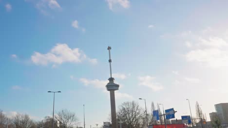 Euromast-tower-as-seen-from-the-street,-Rotterdam,-Netherlands