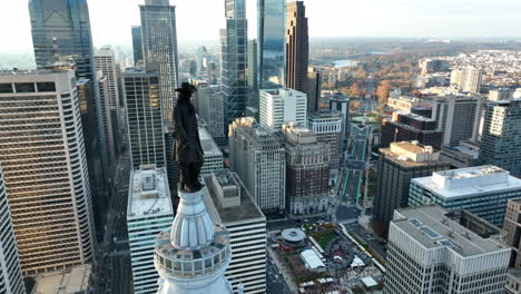 Aerial-orbit-reveal-Philadelphia-skyline