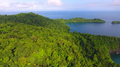 Aerial-over-Dense-Green-Tropical-Island-with-Blue-Water-Coves