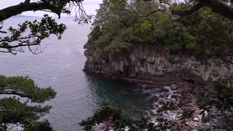 Rocky-Cliffs-And-Rocks-Between-The-Trees-At-The-Jurassic-Jogasaki-Coast-In-Japan