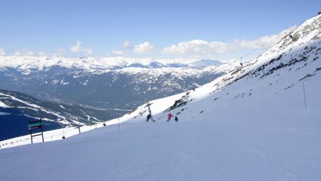 POV-downhill-skiing-on-slope-at-beautiful-Whistler-Mountain-ski-resort
