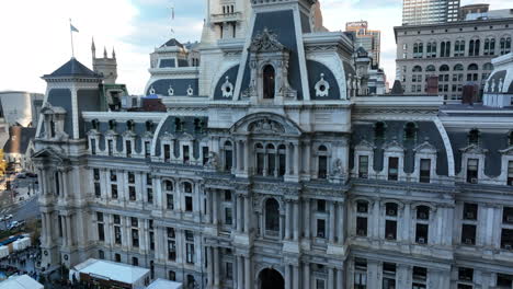 Rising-aerial-reveal-of-City-Hall-local-government-building-in-Philadelphia