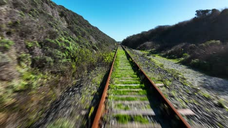 Fast-shot-of-abandoned-railroad-track-along-highway-1-California