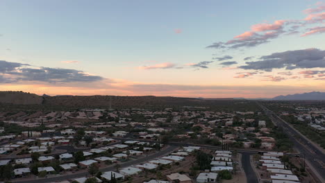 Green-Valley-Arizona,-USA,-static-shot-of-rooftops-and-homes-at-sunrise