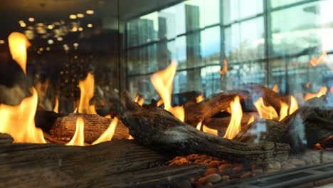 Flames-from-Gas-Fireplace-in-Fancy-Glass-Display---Closeup