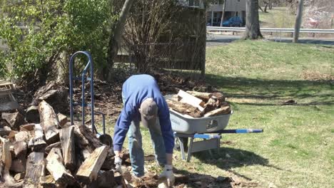 A-man-loading-wood-into-a-wheelbarrow