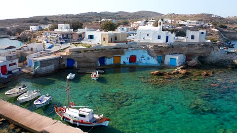 Drone-shot-of-mandrakia-port-town-in-greek-close-up-architecture-in-Milos-island
