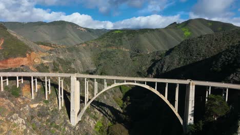 Wide-Shot-Big-Sur,-Revealing-Pacific-Coast-Highway-and-green-mountain-range,-California