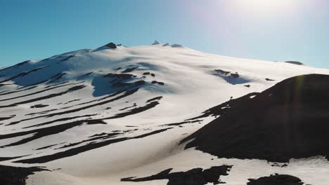 Beautiful-wide-areal-shot-of-snowy-peak-of-Snaefellsjokull-Glacier-in-Iceland-during-summer