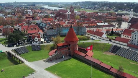 Aerial-View-Of-Kaunas-Castle-And-Old-Town-Buildings-In-Lithuania