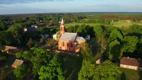 Aerial-View-Of-Church-of-the-Blessed-Virgin-Mary-Scapular,-Catholic-Church-In-Kernave,-Lithuania