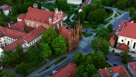 View-Of-The-Gothic-Church-Of-St-Anne-In-Charming-Historical-Town-Of-Vilnius---aerial-shot