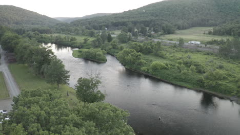 Fly-Over-Aerial-Drone-Footage-of-fly-fishing-at-West-Branch-Delaware-River