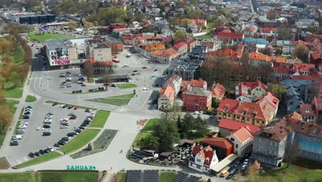 Fly-Over-Old-And-Historical-City-Of-Kaunas-In-Lithuania---aerial-shot