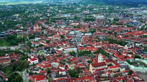 Aerial-Panorama-Of-Architectural-Old-Town-Of-Vilnius-In-Lithuania-During-Daytime