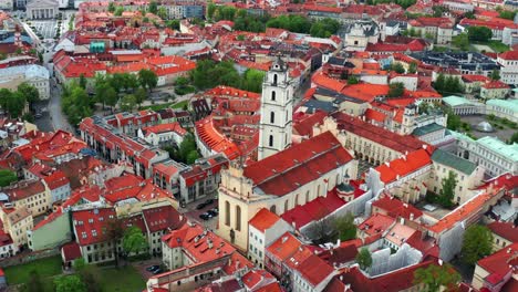 Aerial-View-Of-Vilnius-University-Old-Campus-Complex-In-Lithuania---drone-shot