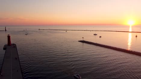 Sun-set-over-channel-into-lake-Michigan