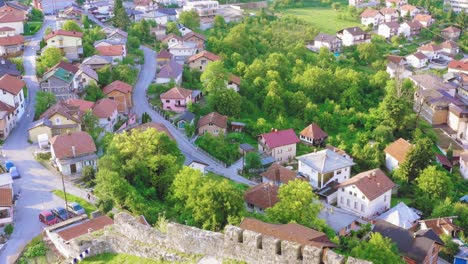 Ruins-of-Castle-of-Herzeg-Overlooking-Picturesque-Suburb-In-Stolac,-Bosnia-and-Herzegovina