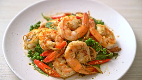 stir-fried-holy-basil-with-shrimps-and-herb---Asian-food-style