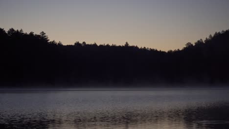 Steam-Rising-On-Beautiful-Lake-At-Sunrise,-Algonquin-Park