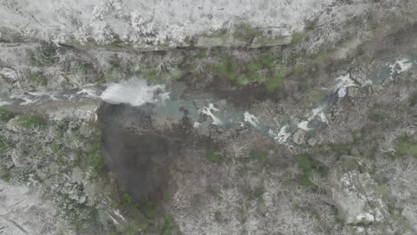 Aerial-top-down-video-of-Lula-Lake-waterfall-during-the-winter
