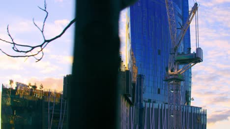 Construction-Site-Of-Building-With-Crown-Sydney-Skyscraper-In-Barangaroo,-NSW,-Australia-At-Dusk