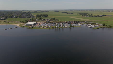 Aerial-of-distant-marina-in-typical-dutch-landscape