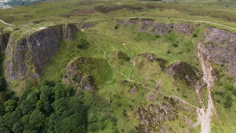 Aerial-view-of-Cavehill-mountain-side-that-overlooks-Belfast-City,-Northern-Ireland