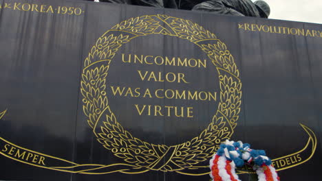 Slow-motion-dolly-on-the-inscription-of-the-US-Marine-Corp-War-Memorial