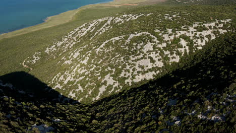 Aerial-View-Of-Vransko-Lake-Nature-Park-In-Croatia---drone-shot