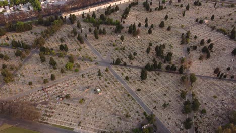 Aerial-top-down-shot-of-abandoned-Chacarita-Cemetery-Graveyard-in-Buenos-Aires