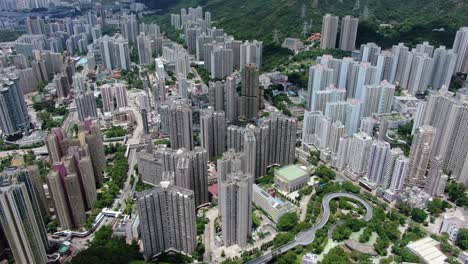 Mega-residential-buildings-in-downtown-Hong-Kong,-Aerial-view