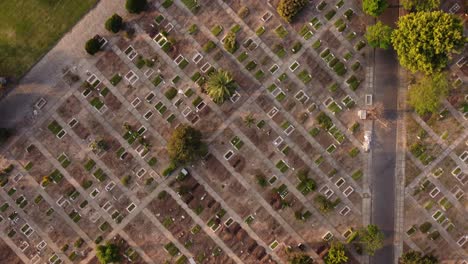 Aerial-top-down-flight-above-Chacarita-Cemetery-Graveyard-Zone-in-Buenos-Aires-City