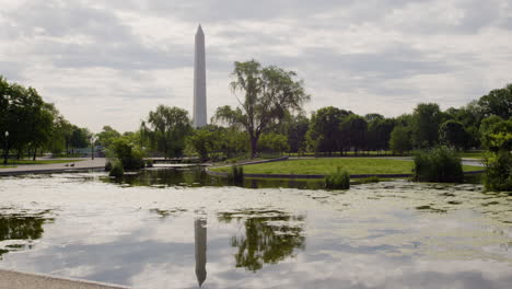 Washington-monument-viewed-from-historic-memorial-park-promenade,-USA