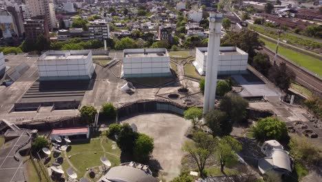 Aerial-shot-of-Public-TV-Studio-in-Recoleta-Area-in-Buenos-Aires-City-during-sunny-day
