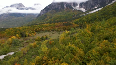 Friedliche-Herbstlandschaft-Auf-Alpenbergen-Mit-Wiese-Und-Goldenen-Waldfarben-In-Albanien