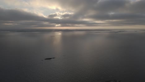 Sunset-over-Oslofjord,-Southern-Norway.-Drone-footage