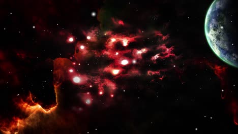 Nebula-clouds-and-planets-in-the-depths-of-space,-universe