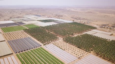 Hermosa-Toma-Aérea-Del-Desierto-De-Arava-En-Israel-Dando-Vueltas-Sobre-Campos-Agrícolas