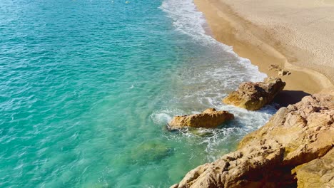 Castle-walled-enclosure-on-the-sea-in-Tossa-de-Mar,-Girona-Spain-Costa-Brava-beaches-of-turquoise-water-mediterrane-sea
