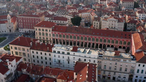 Aerial-Of-Prokurative-Buildings-In-Neo-Renaissance-Style-At-Trg-Republike-In-Split,-Dalmatia,-Croatia