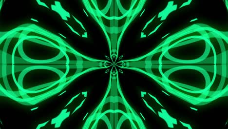 Loopable-complex-abstract-motion-graphic-of-green-circles,-lines,-and-reflections,-creating-flower-shape