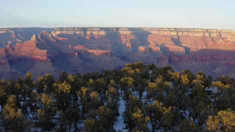 Drone-flight-over-plantation-covering-Shoshone-point-of-Grand-Canyon-during-sunrise
