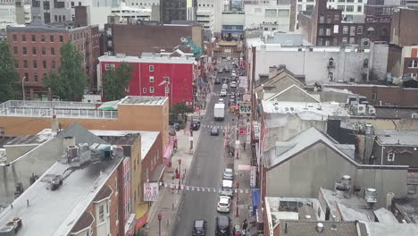 drone-shot-flying-over-Chinatown-in-Philadelphia