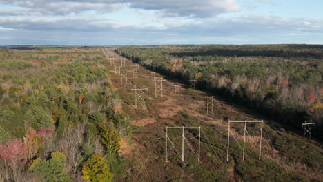 Luftbild-Von-Stromleitungen,-Die-Durch-Den-Wald-Von-Maine-Verlaufen