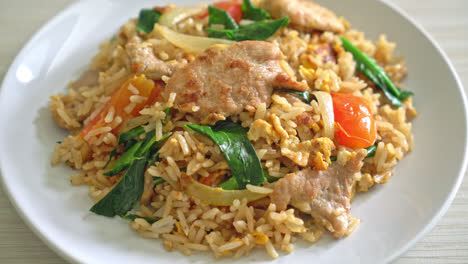 Fried-rice-with-pork-on-plate