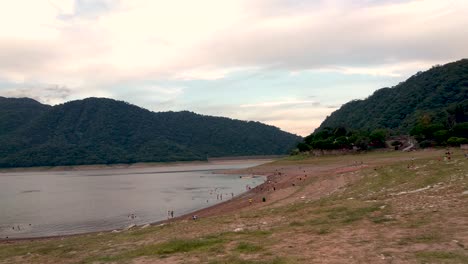 Camera-on-tripod-view-panning-shot-across-lush-green-hill-landscape-El-Cadilla-Tucuman-scenery